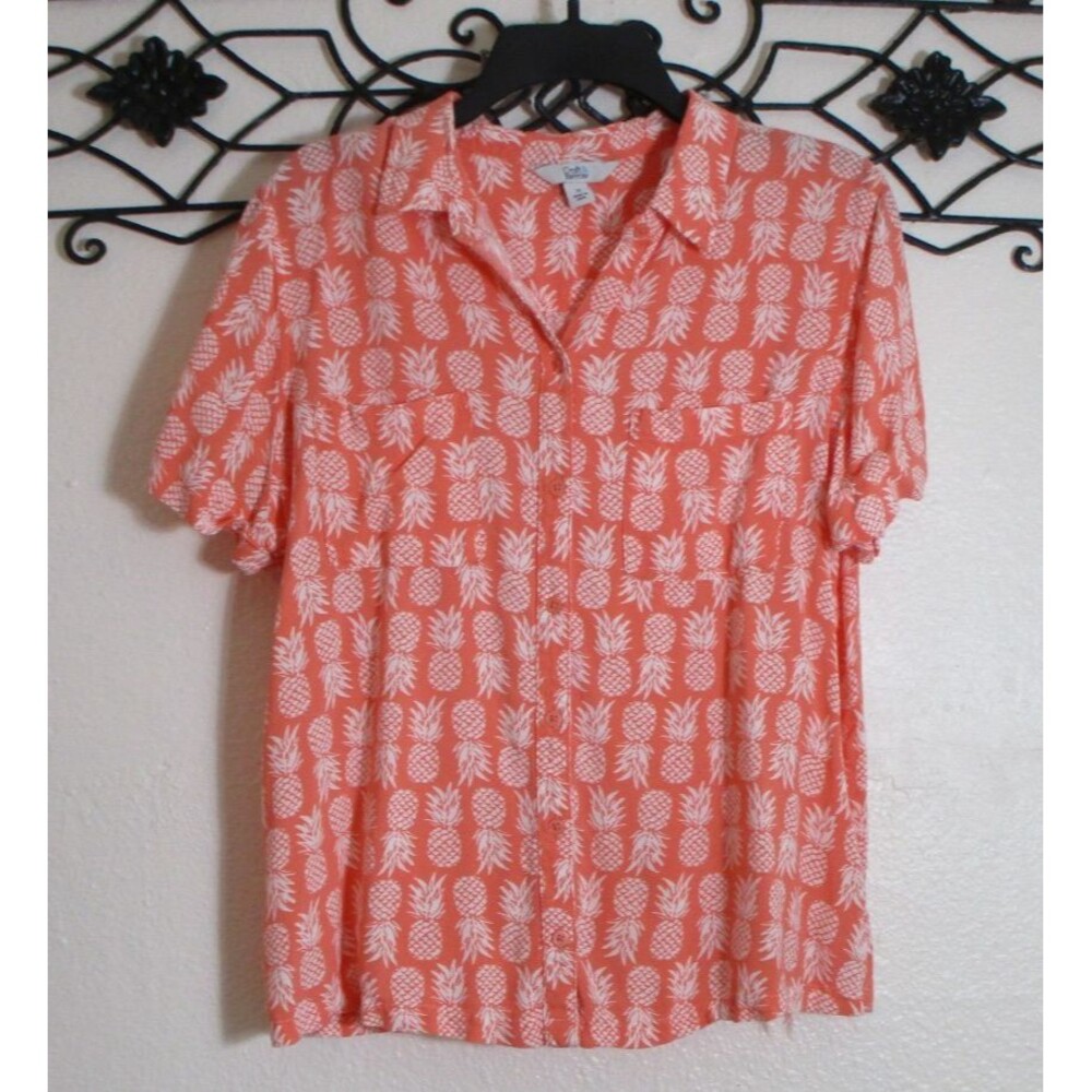 Croft & Barrow Women's Top Size M Short Sleeve Multicolored Tropical